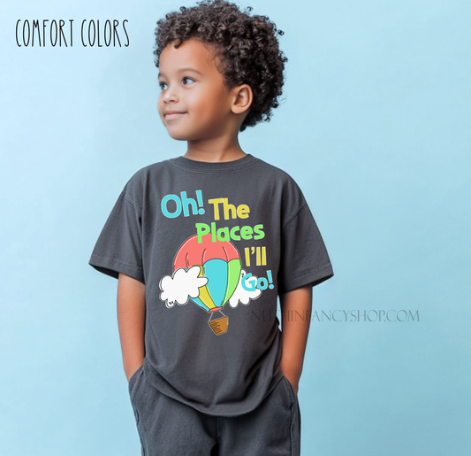 Places I'll Go Watercolor Balloon on Dark Grey