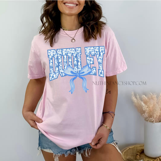 Dudley Preppy Blue Floral on Light Pink