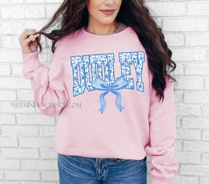 Dudley Preppy Blue Floral on Light Pink