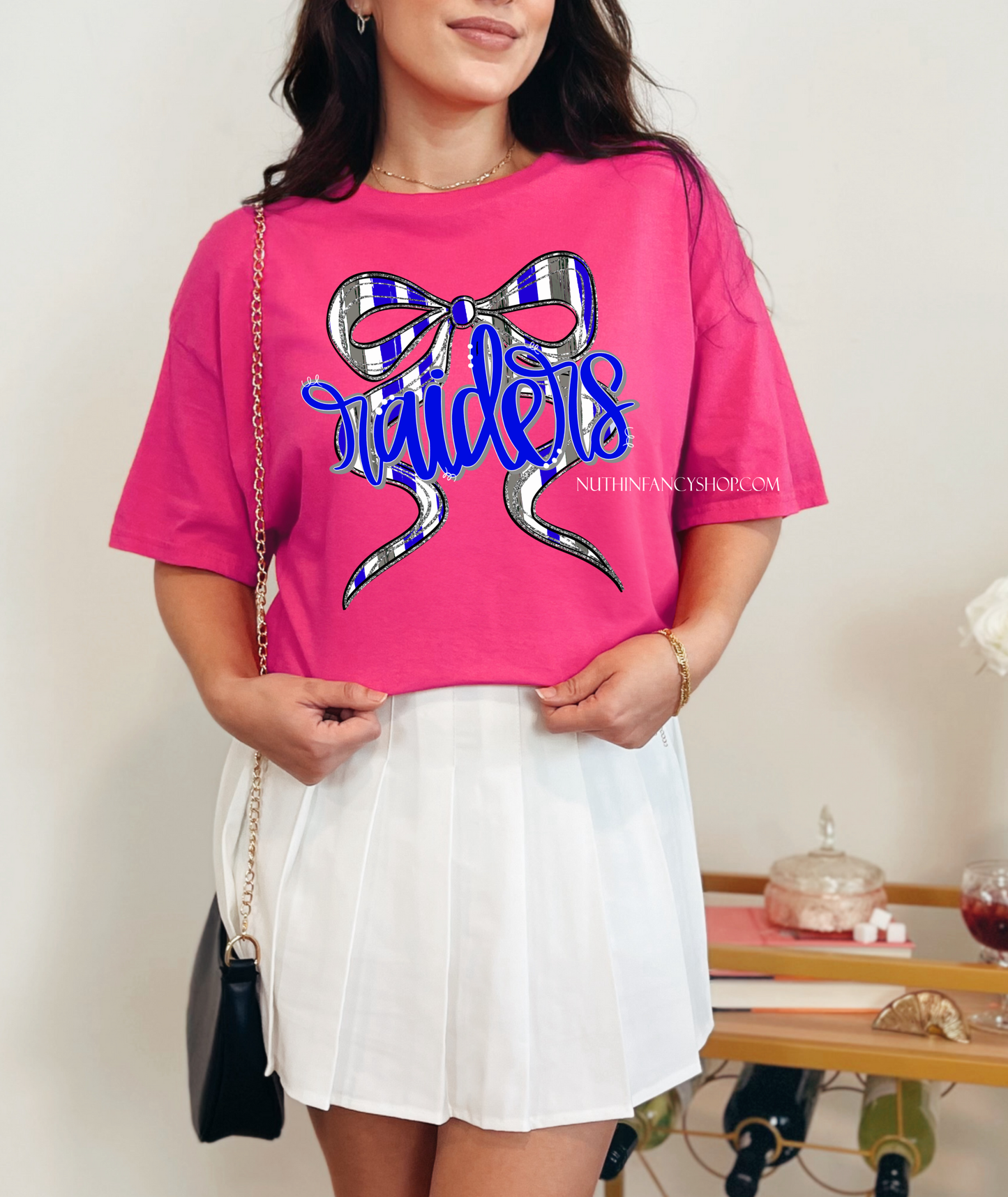 Raiders Hand Drawn Bow on Pink