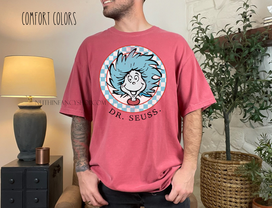 Retro Blue Haired One on Crimson