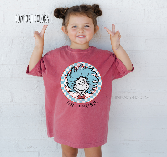 Retro Blue Haired One on Crimson