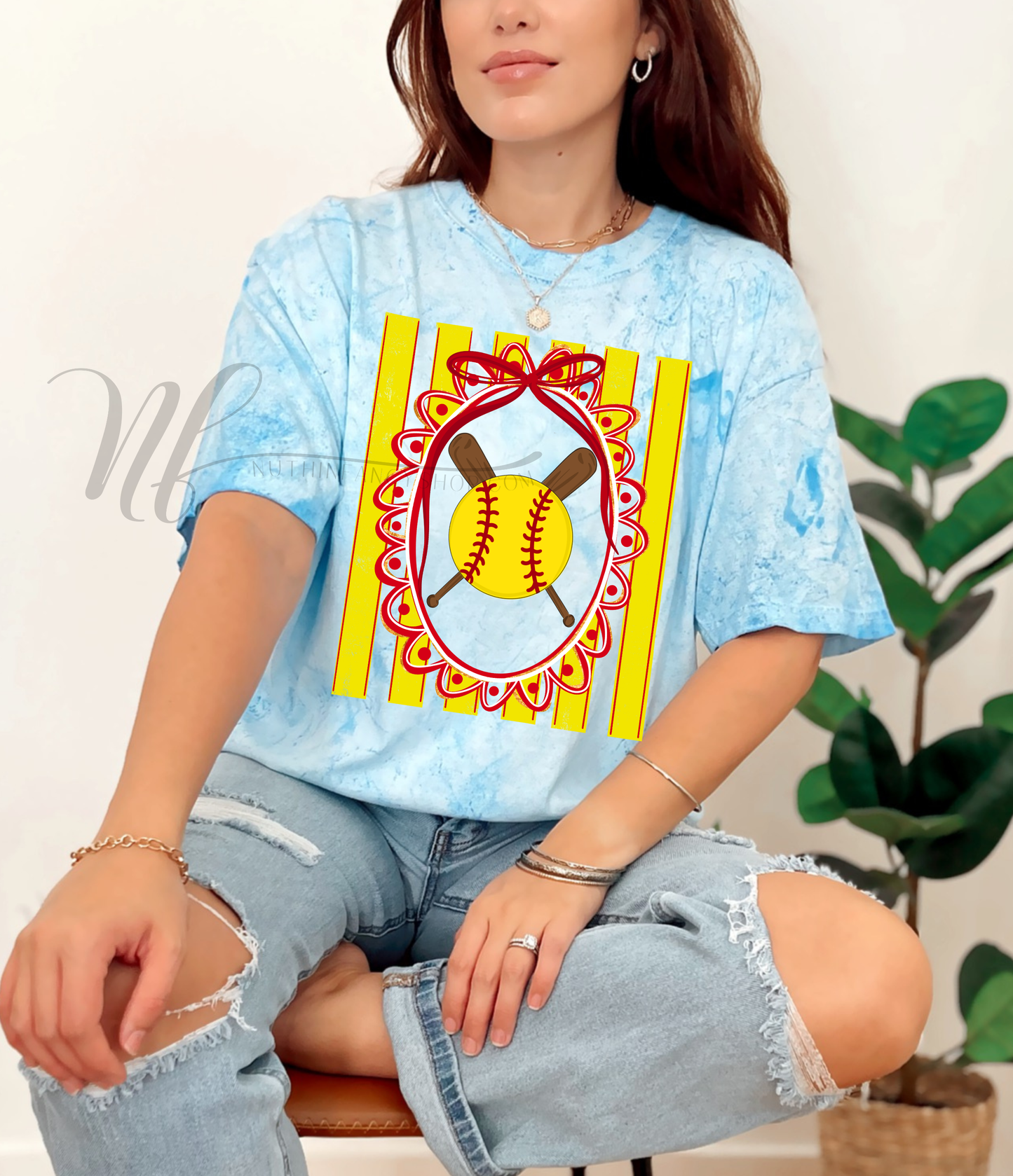 Striped Softball Coquette on Blue