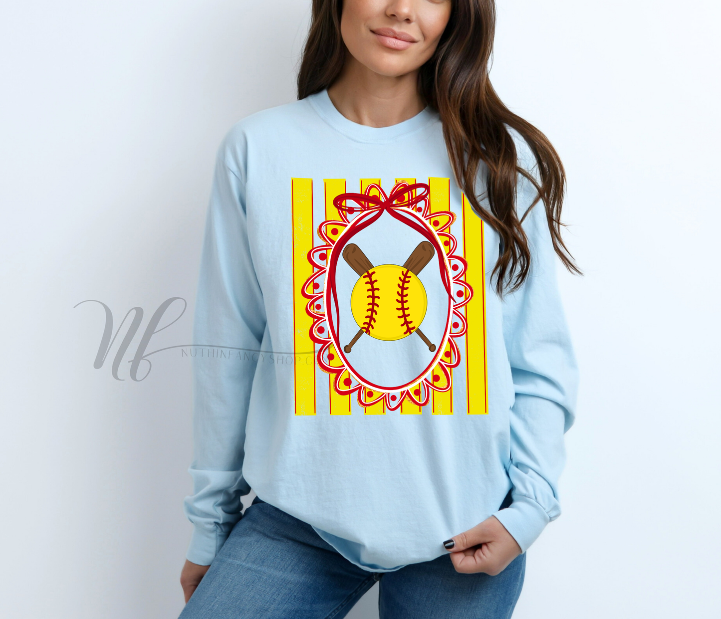 Striped Softball Coquette on Blue