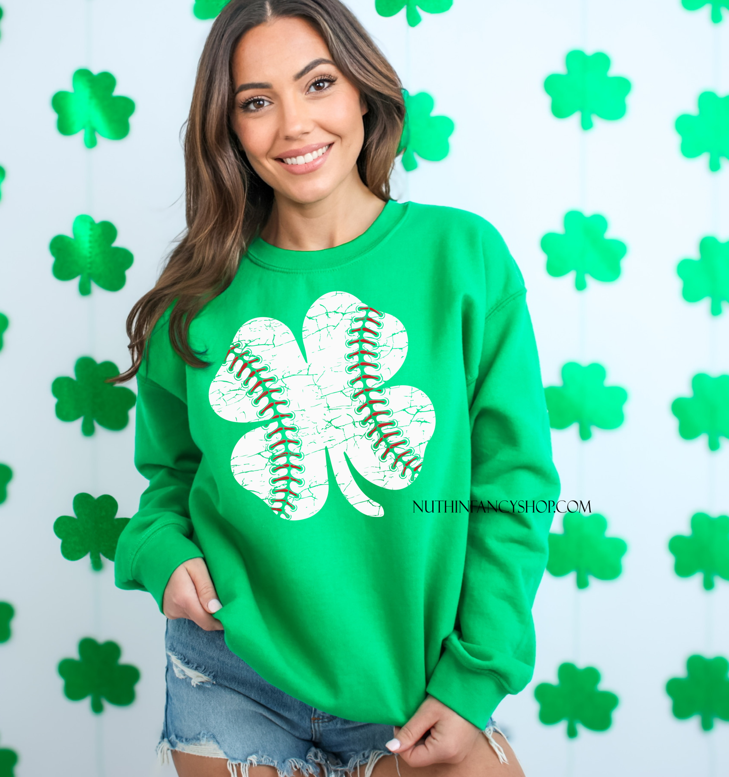 White Distressed Baseball Shamrock