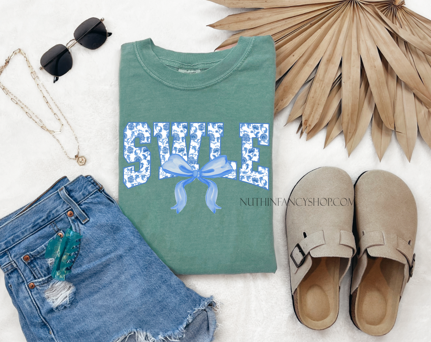 SWLE Preppy Blue Floral on Vintage Green