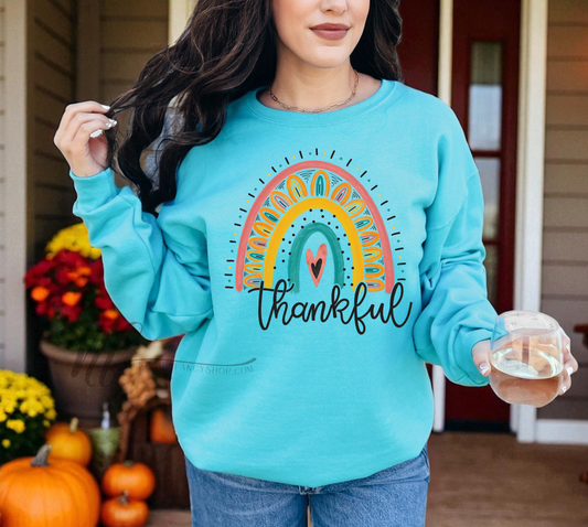 Thankful Hand Drawn Watercolor Rainbow