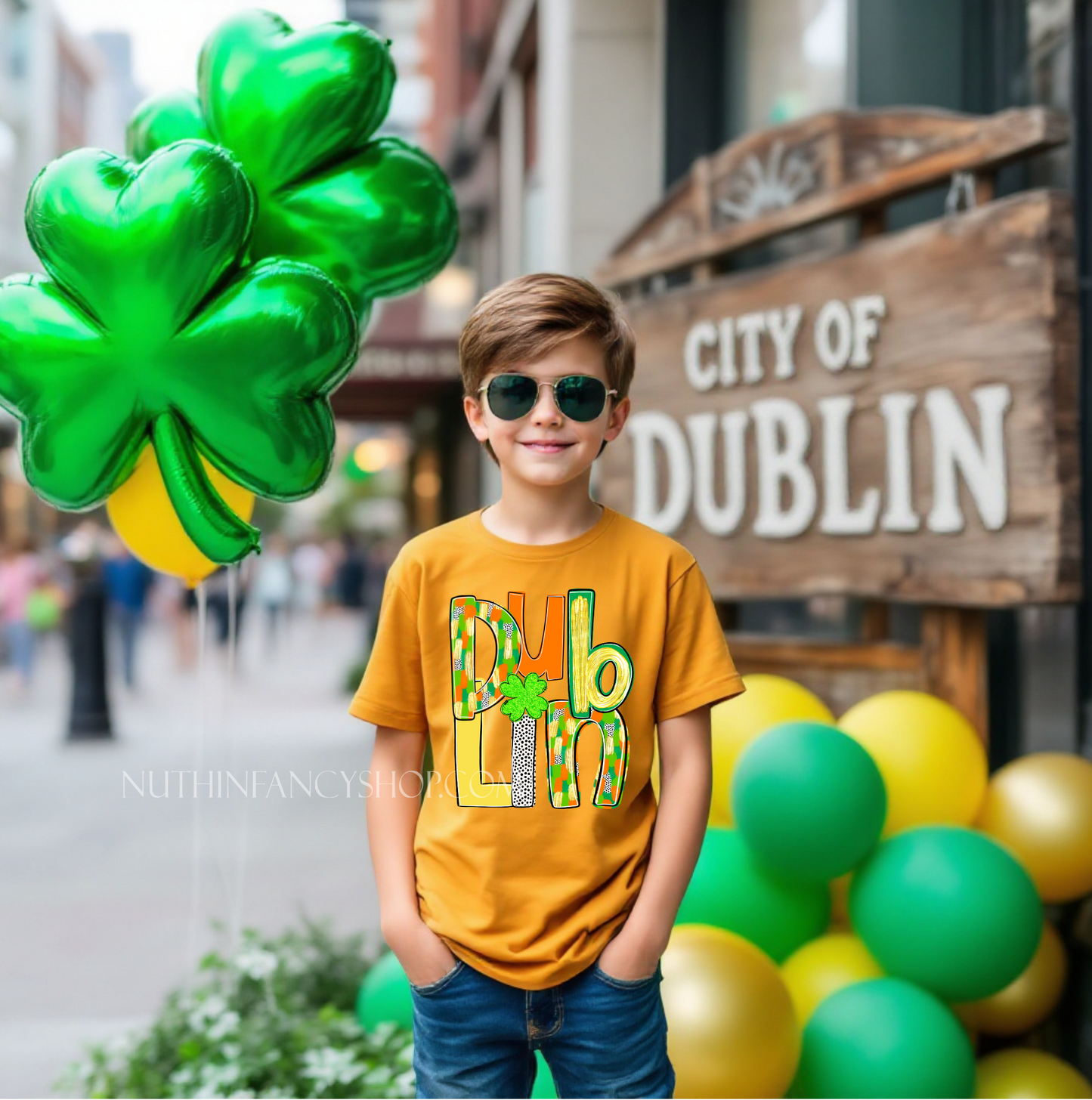 Dublin in Unisex Shades of Luck, on Mustard