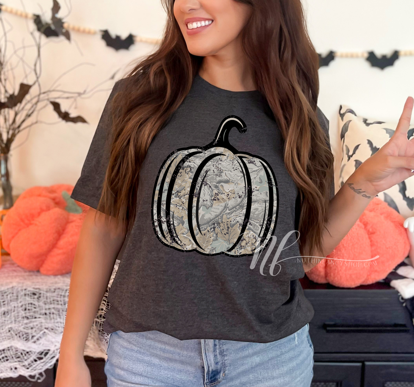Vintage Camo Pumpkin on Grey