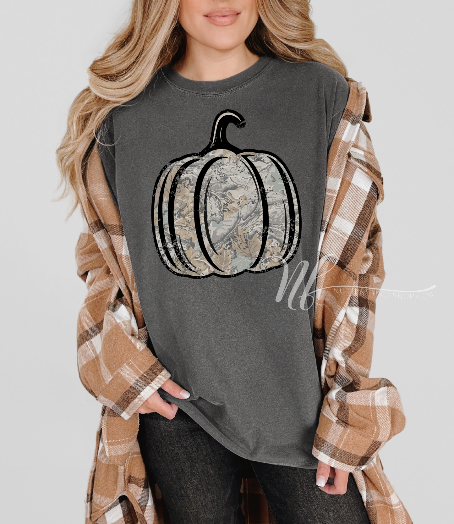 Vintage Camo Pumpkin on Grey