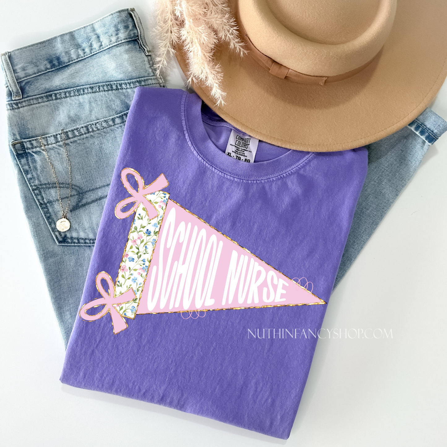 Floral Preppy SCHOOL NURSE Pennant on Violet