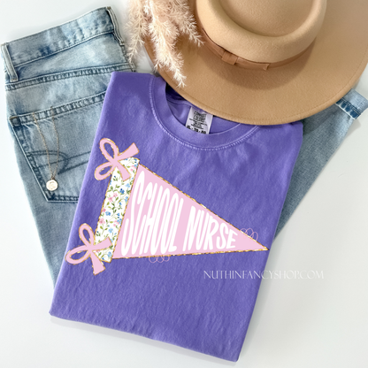 Floral Preppy SCHOOL NURSE Pennant on Violet