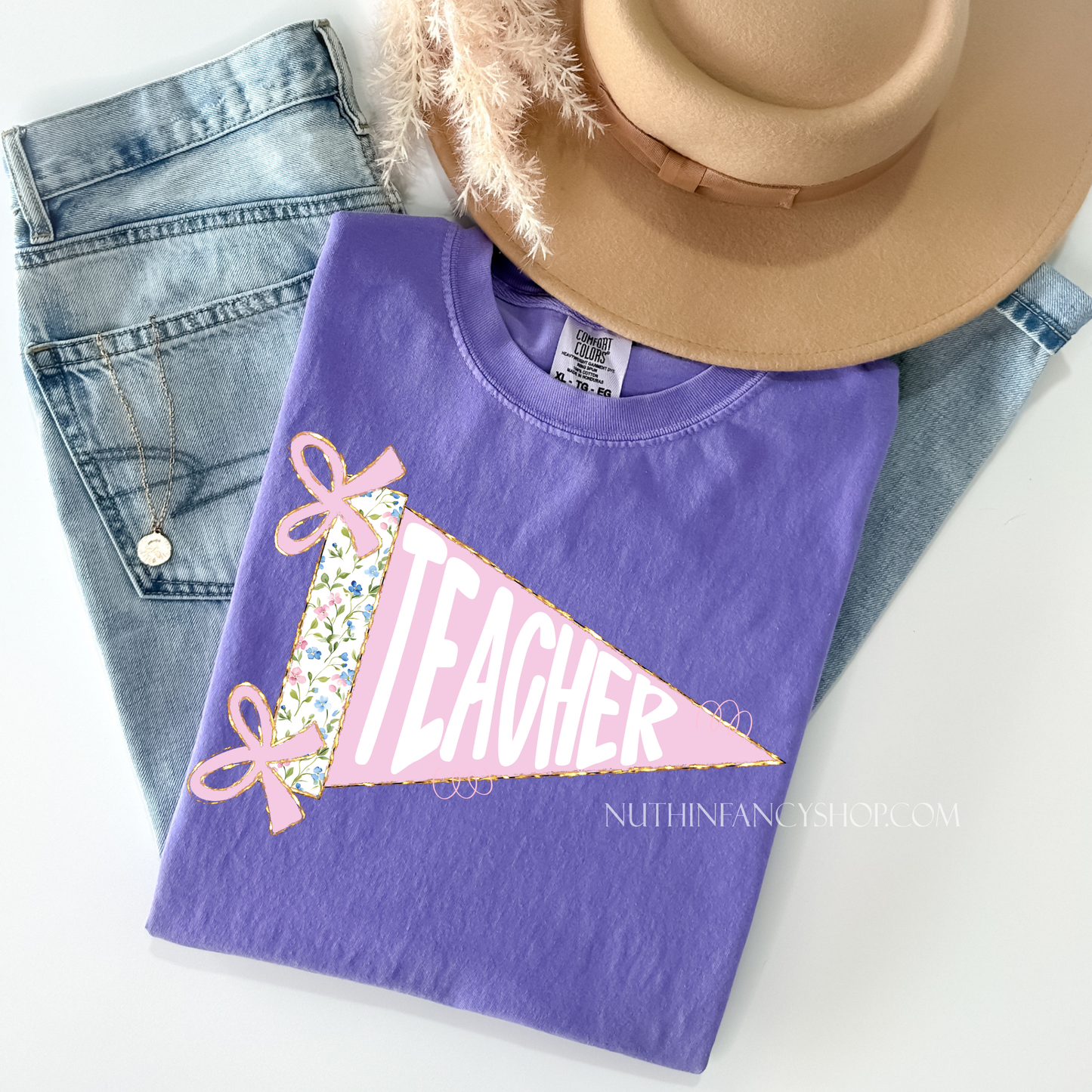 Floral Preppy TEACHER Pennant on Violet