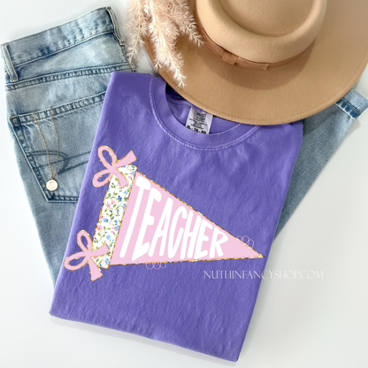 Floral Preppy TEACHER Pennant on Violet