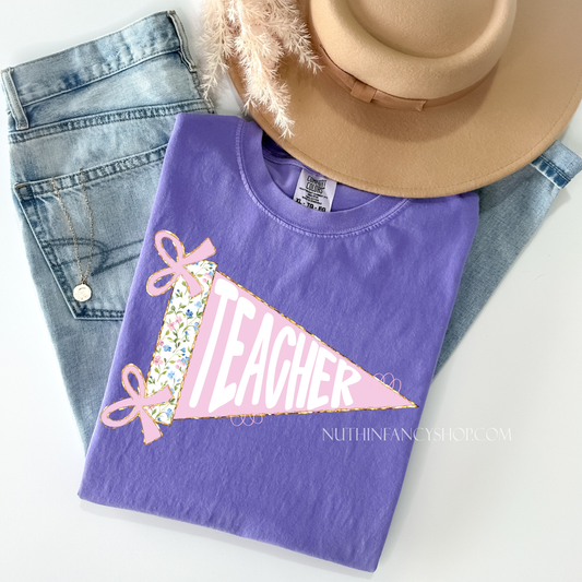 Floral Preppy TEACHER Pennant on Violet