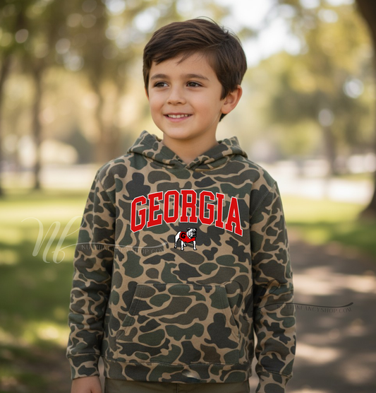Varsity Georgia on Duck Camo Hoodie