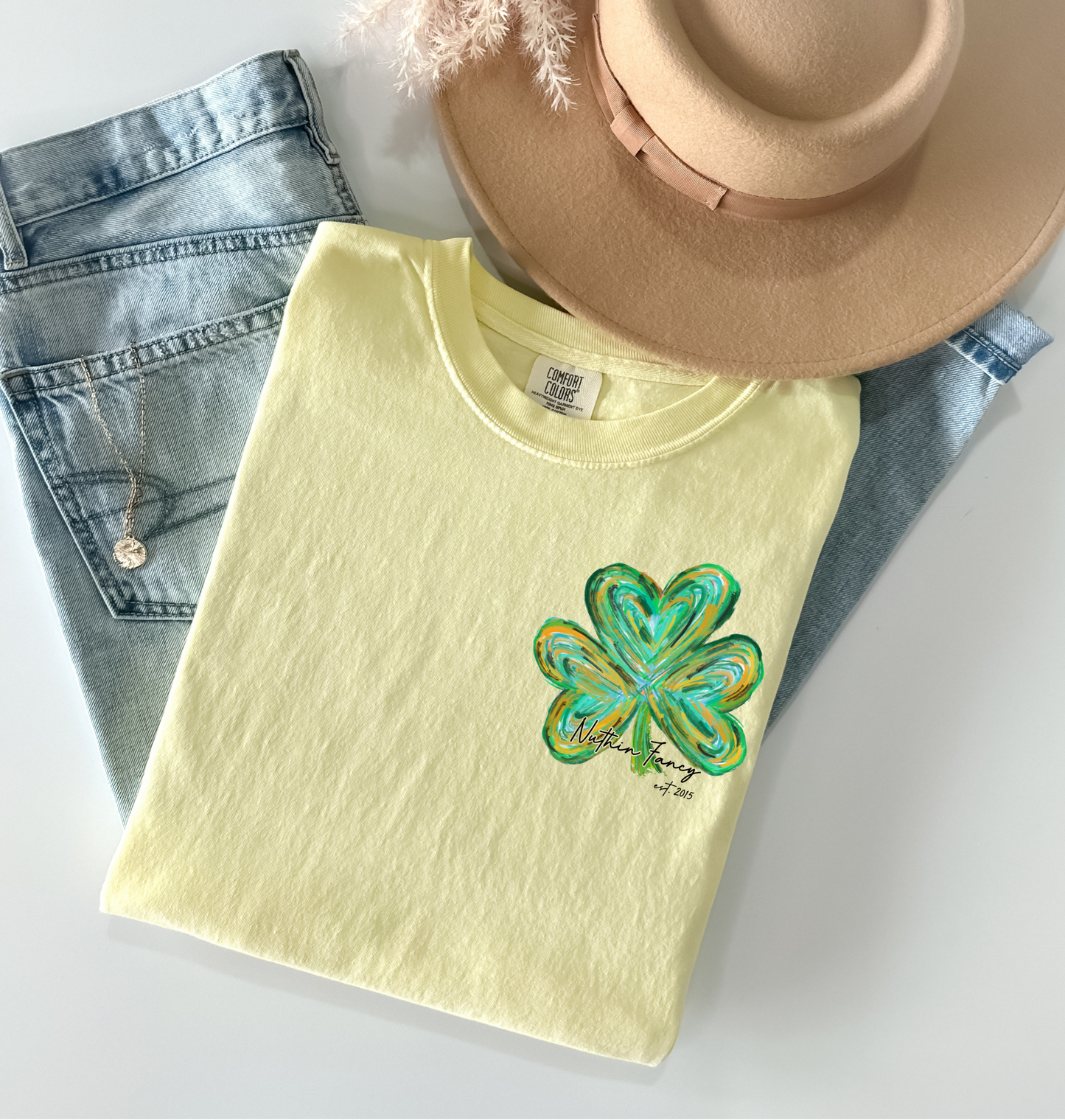 Watercolor Nuthin Fancy Shamrock Comfort Colors Yellow
