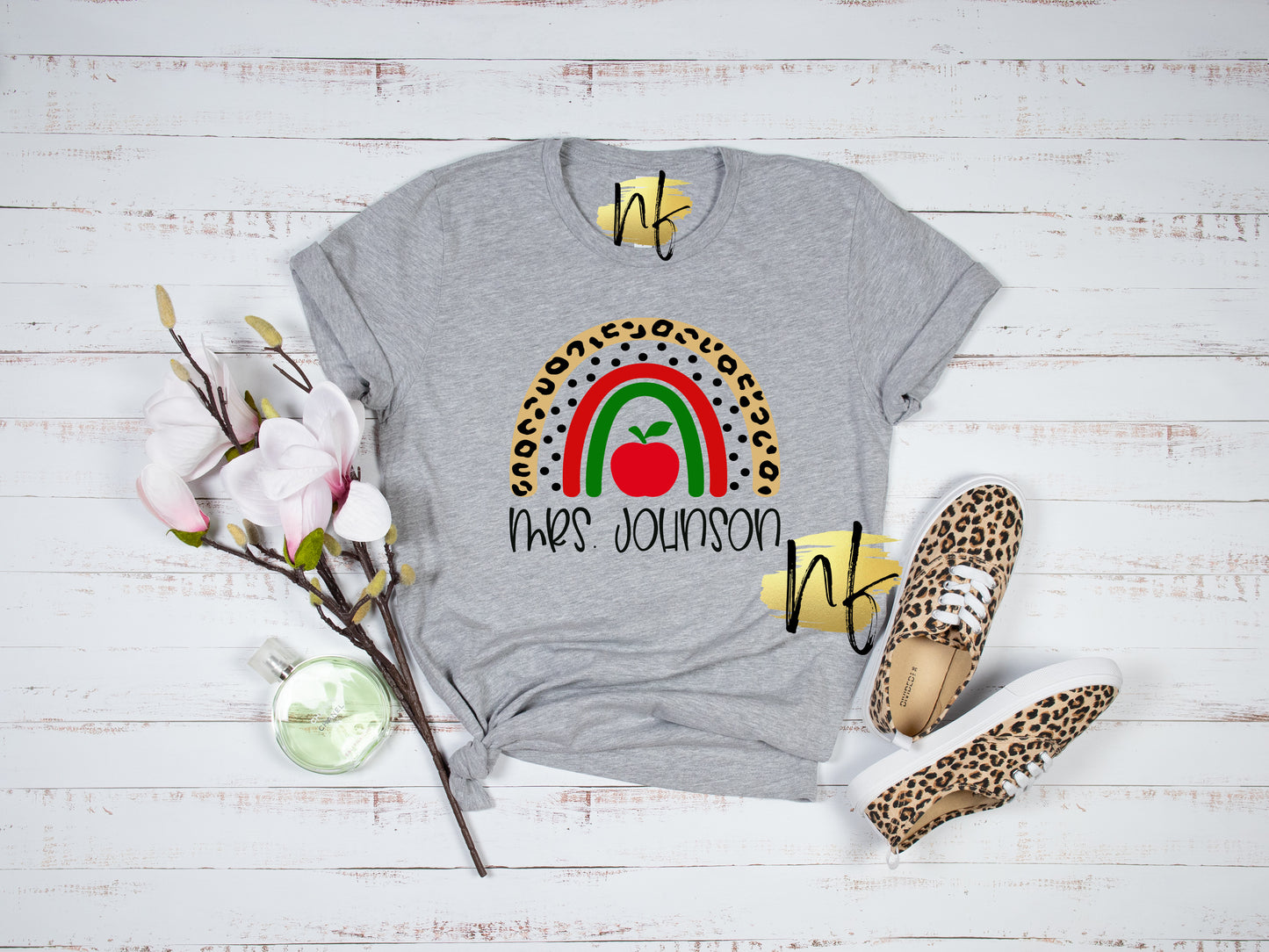 Personalized Leopard Teacher Rainbow