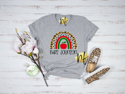Personalized Leopard Teacher Rainbow
