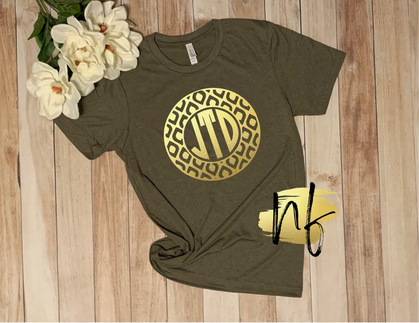 Gold and Olive Quatrefoil Monogram