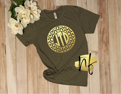 Gold and Olive Quatrefoil Monogram