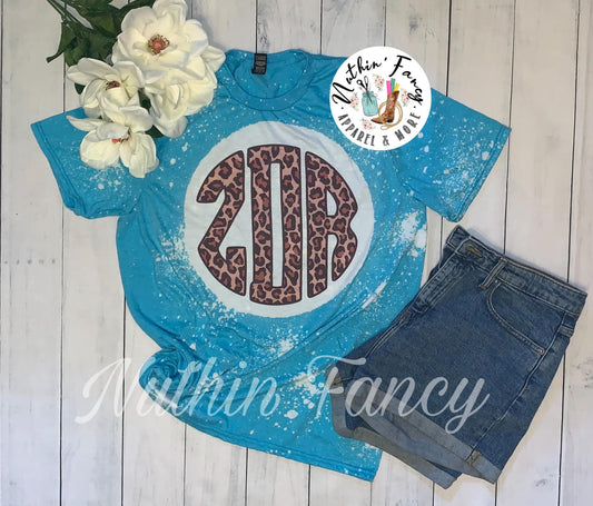 Bleached Blue and Leopard Circle Monogram