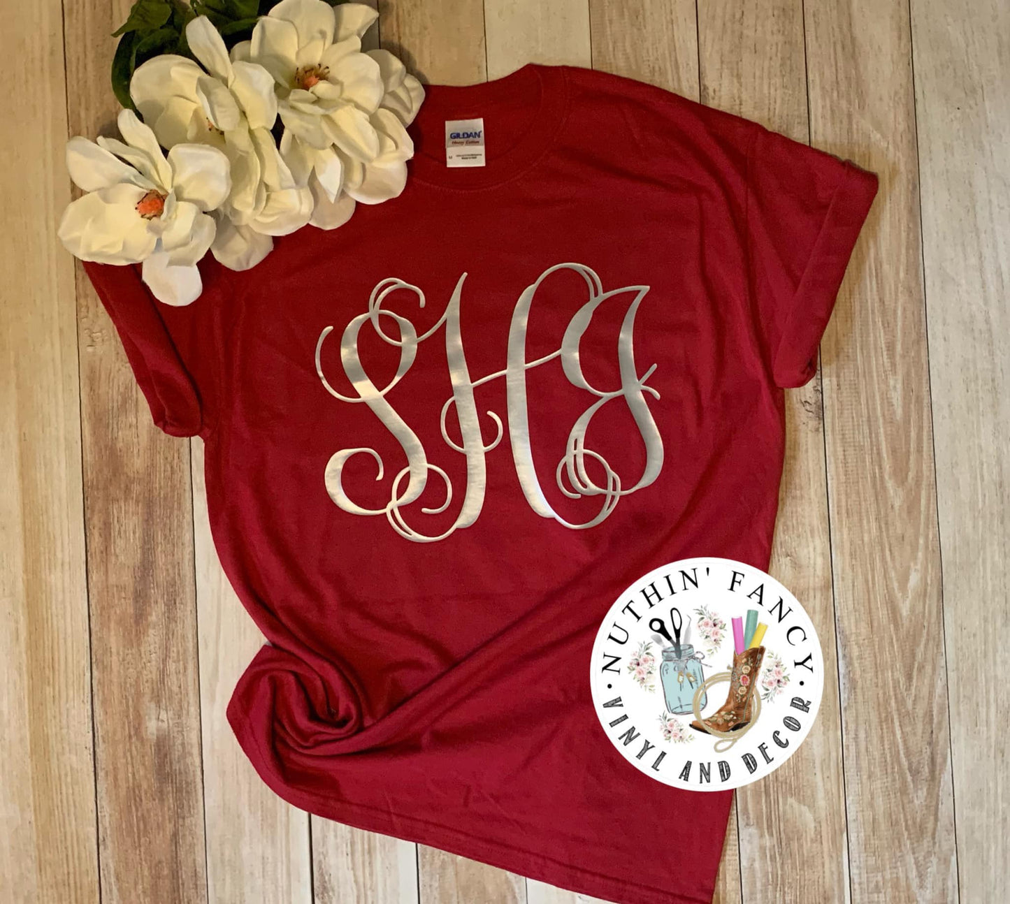Silver Script Monogram, Canvas Red