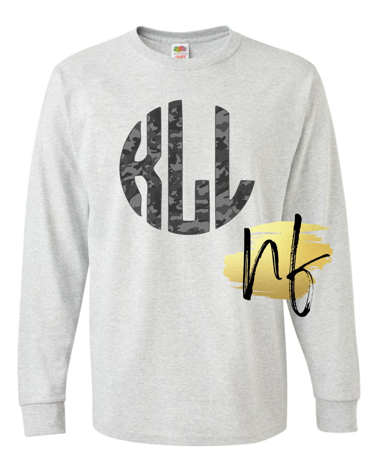 Grey Camo Circle Monogram Long Sleeve