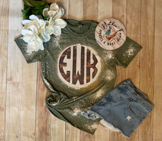 Green Bleached Dark Camo Circle Monogram