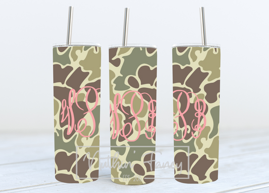 Monogram Old School Camo 20 oz Tumbler with Metal Straw