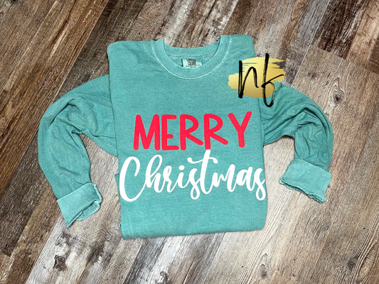Merry Christmas Puff Comfort Color Long Sleeve