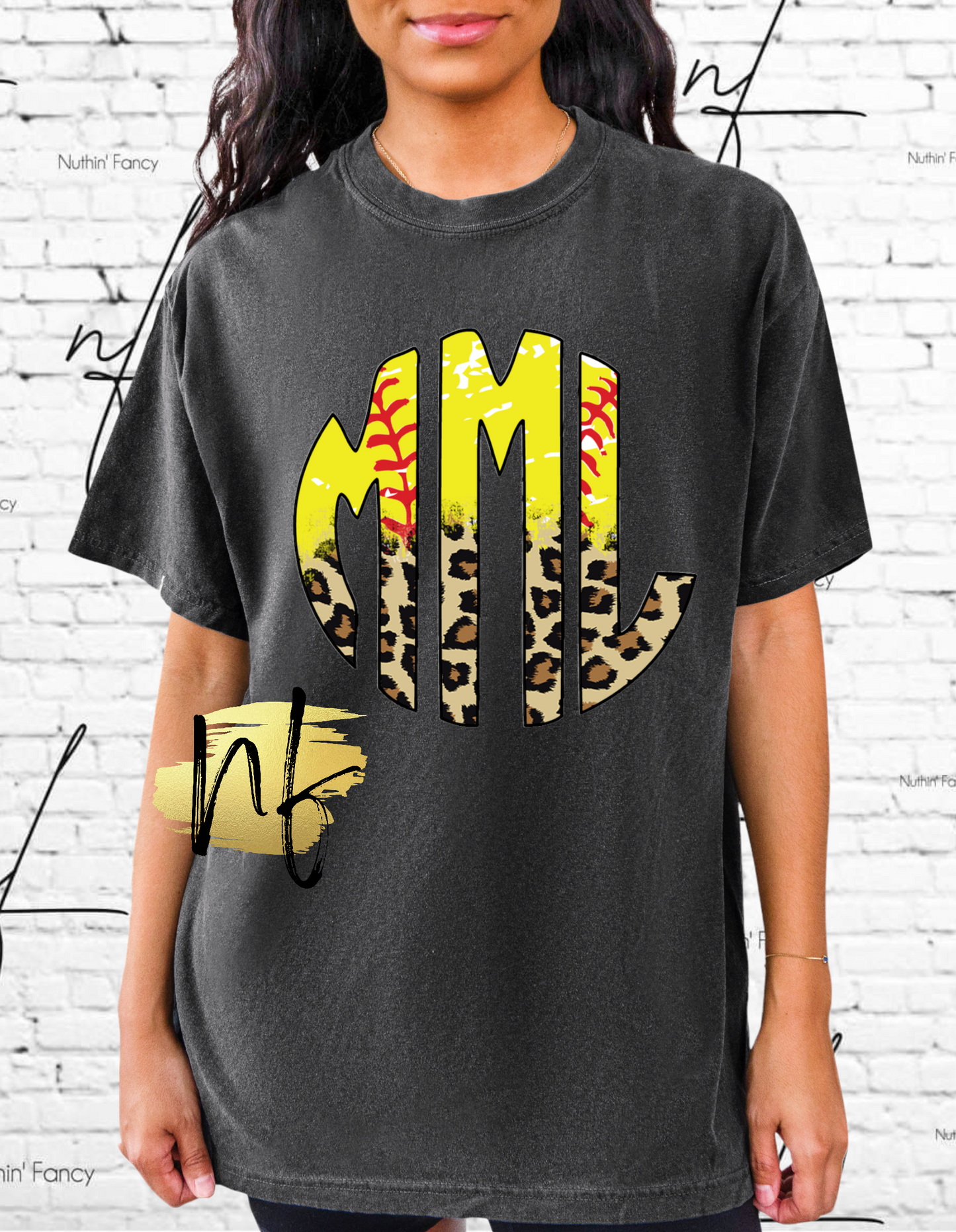 Softball Monogram with Leopard