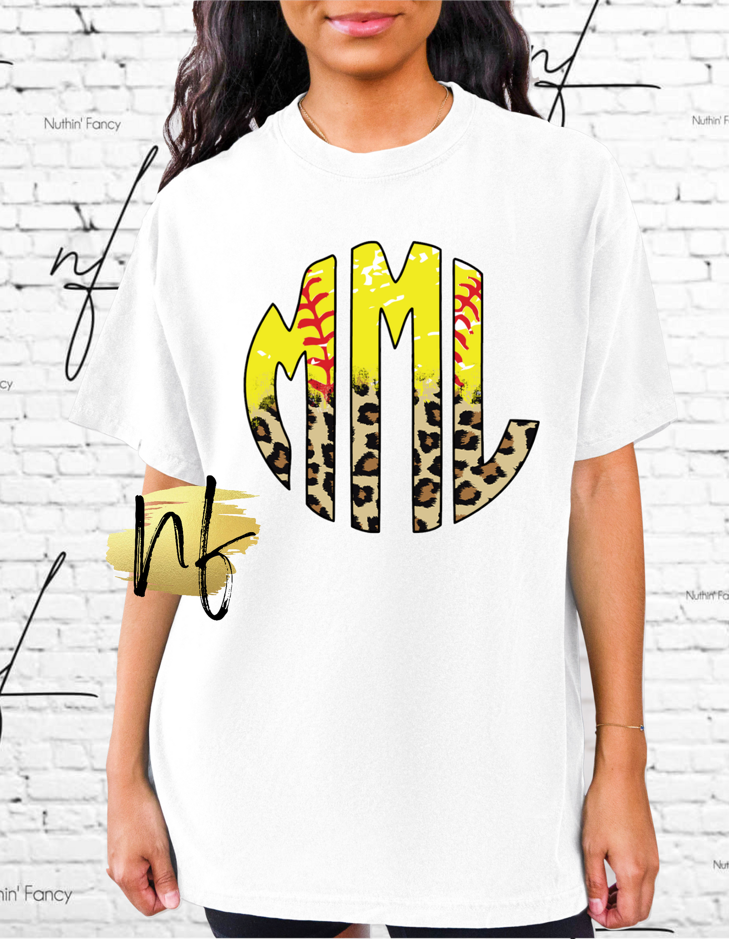 Softball Monogram with Leopard