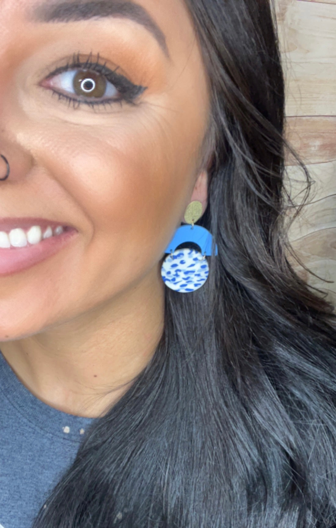 Blue and White Geometric Earrings