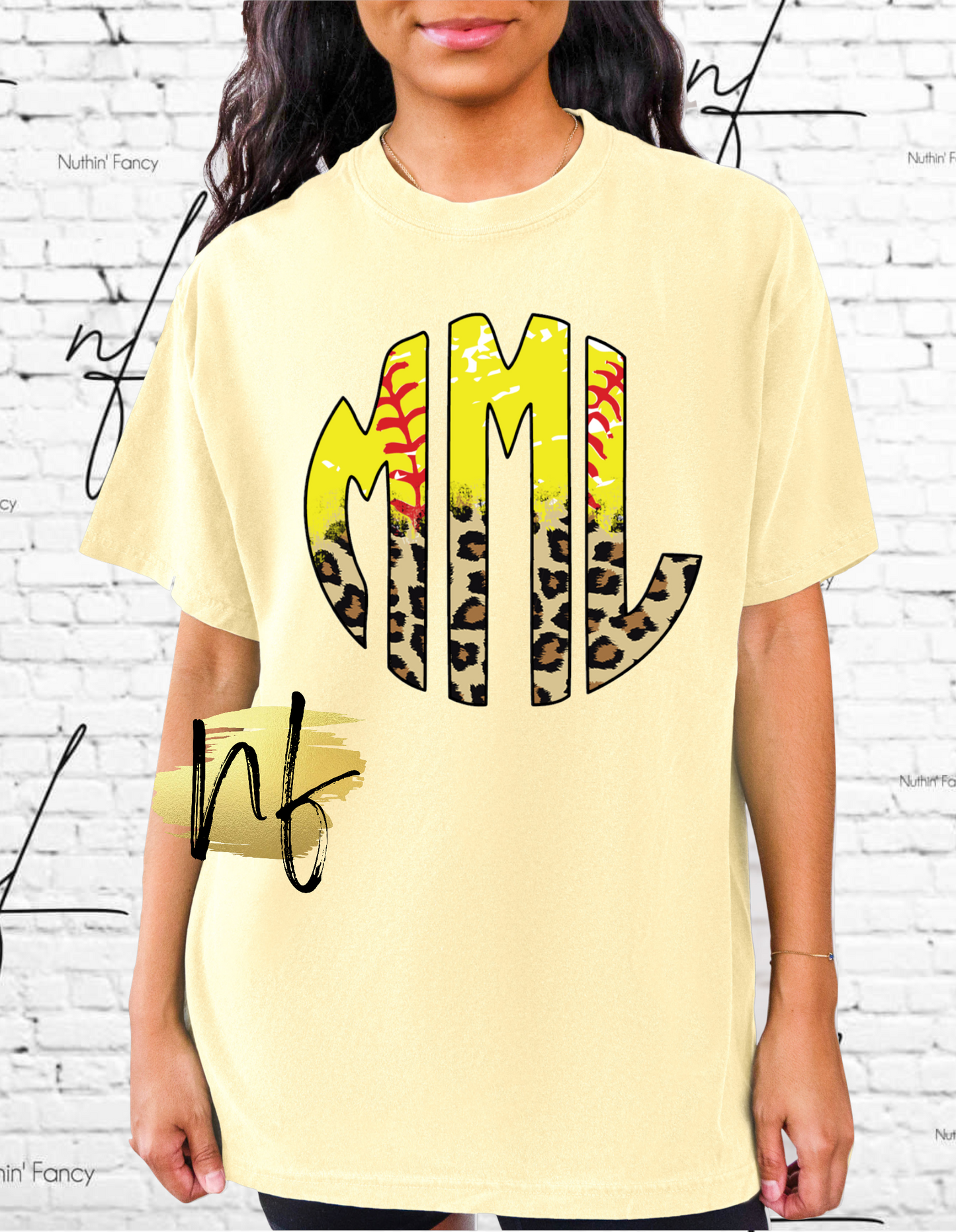 Softball Monogram with Leopard