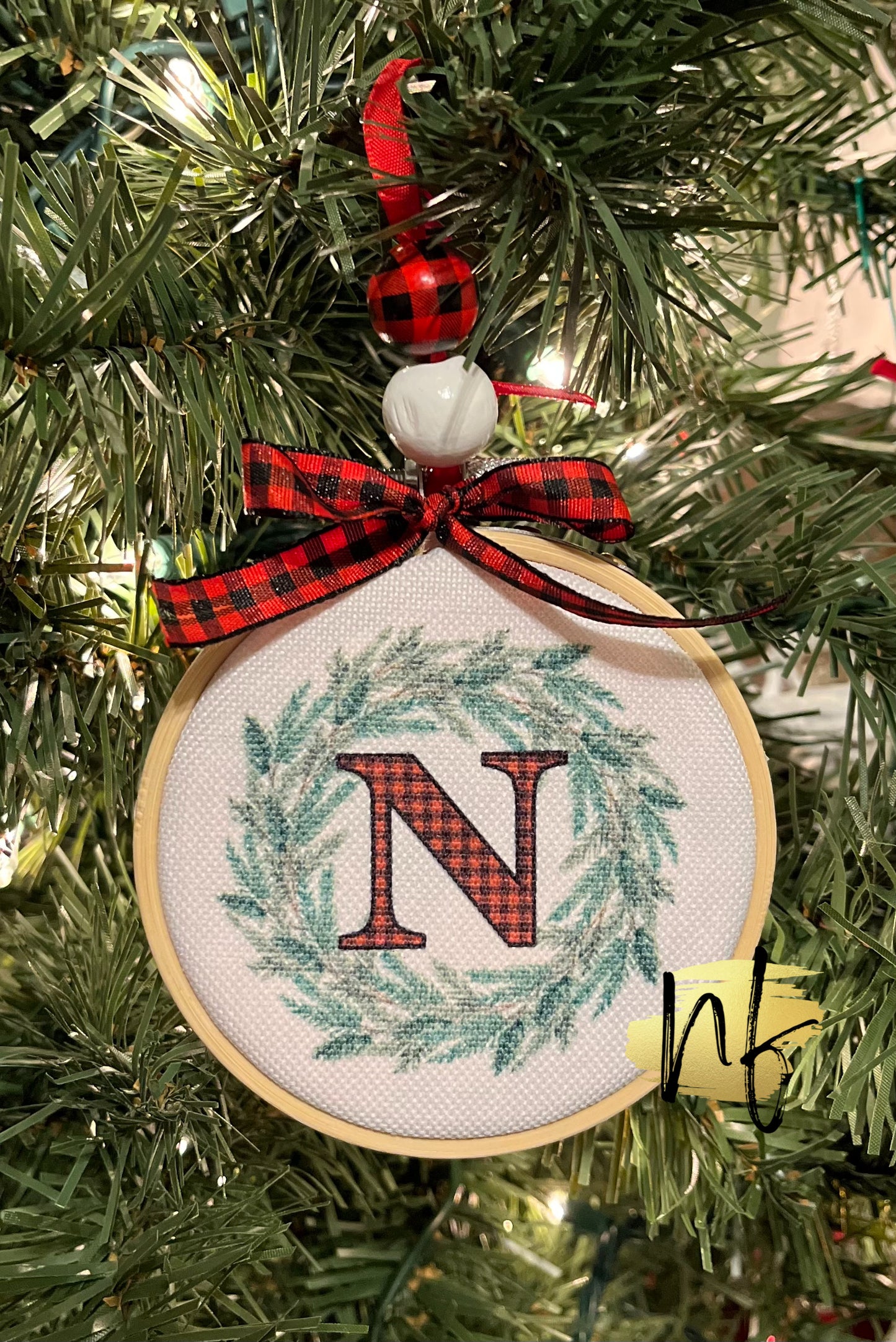 Initial Beaded Circle Canvas Ornament