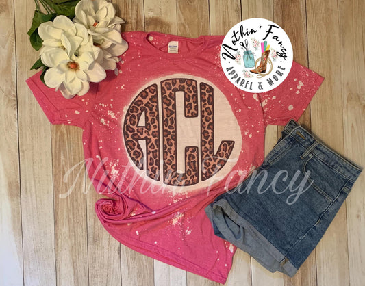 Bleached Pink and Leopard Circle Monogram