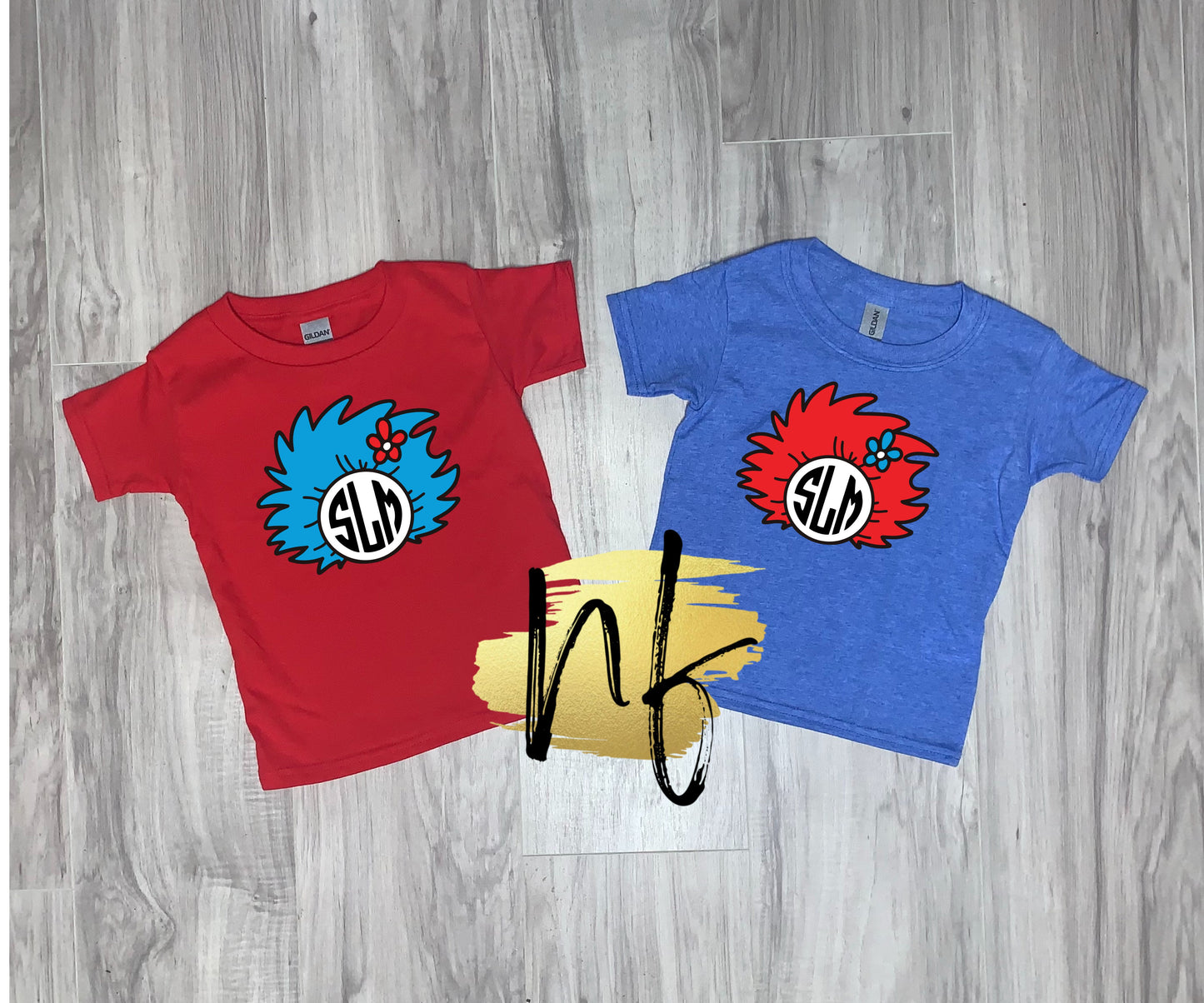 Blue and Red Hair 1 and 2 Monogram